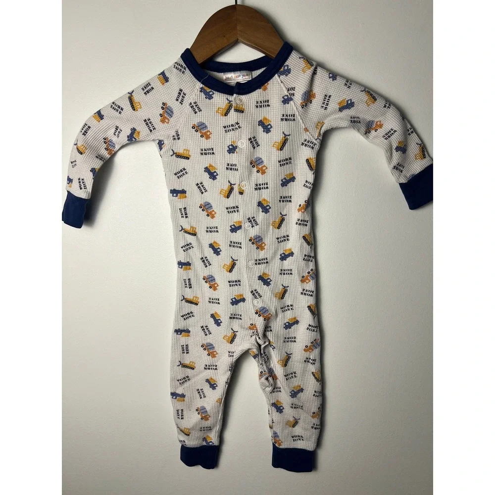 VTG Y2K Just One Year Carter's Sleeper Baby 18M White Construction Waffle Knit